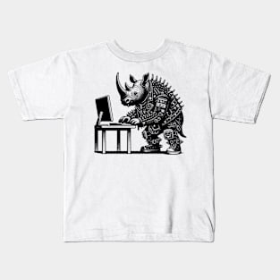 Punk Rock Goth Rhino on Computer Vintage Style Kids T-Shirt